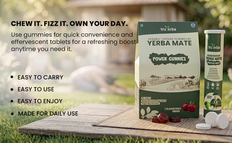 Organic Yerba Mate Power Gummies | Cranberry Flavour | 30 Gummies And Yerba Mate Effervescent Tablets, Green Apple Flavour 20 Tablets