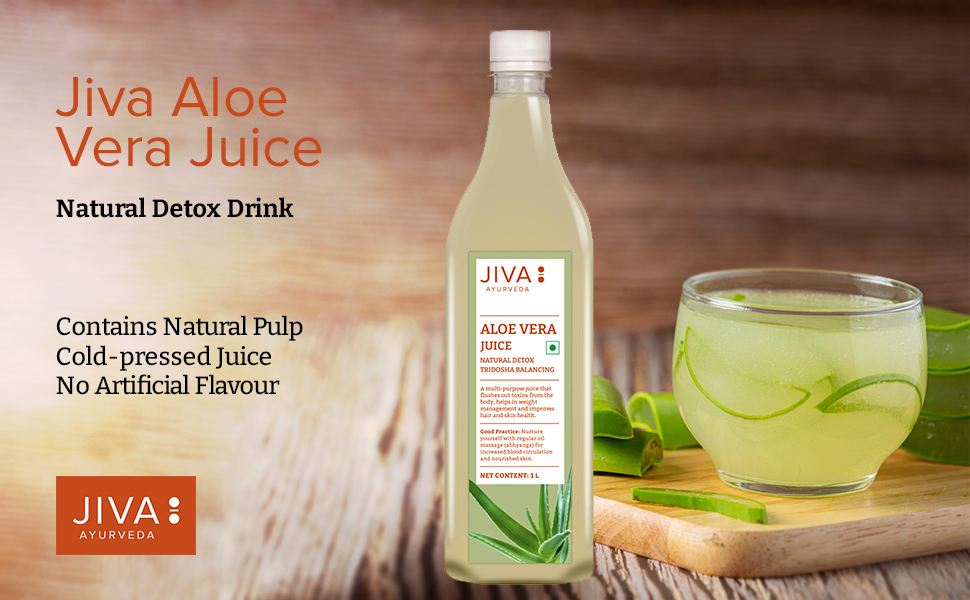 Jiva Aloe Vera Juice 1 Litre | Cold Pressed Juice Boosts Immunity, Improves Digestion, Detoxifies The Body | Promotes Healthy Skin & Hair | No Artificial Flavour & Suger (Pack of 1)