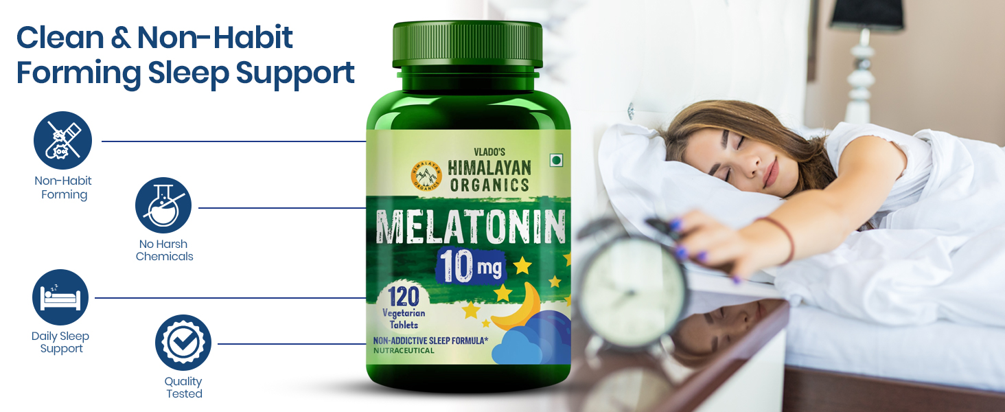 Vlado's Himalayan Organics Melatonin 10mg Sleep Tablets – Sleeping Pills - Melatonin for Deep Sleep, Restful Nights, and Effective Sleep DoseI Non-Habit Forming | for Women & Men – 10 Tablets