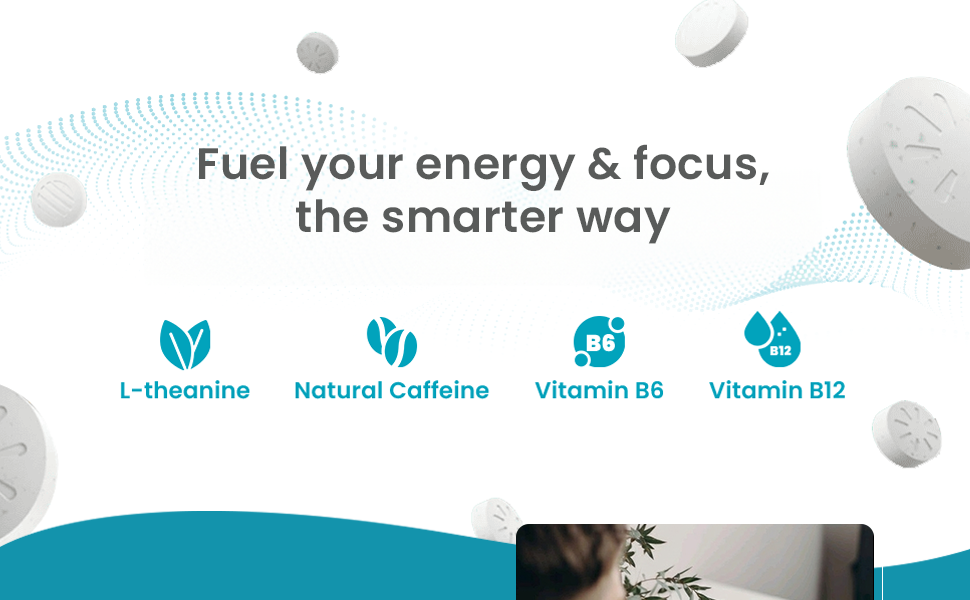 Neuro Energy & Focus Gum - Peppermint | Quick Energy Boost & Enhanced Focus | Natural Caffeine + 60 mg L-Theanine + Vitamin B6 & B12 | No Added Sugar | Aspartame Free | 45 Gums