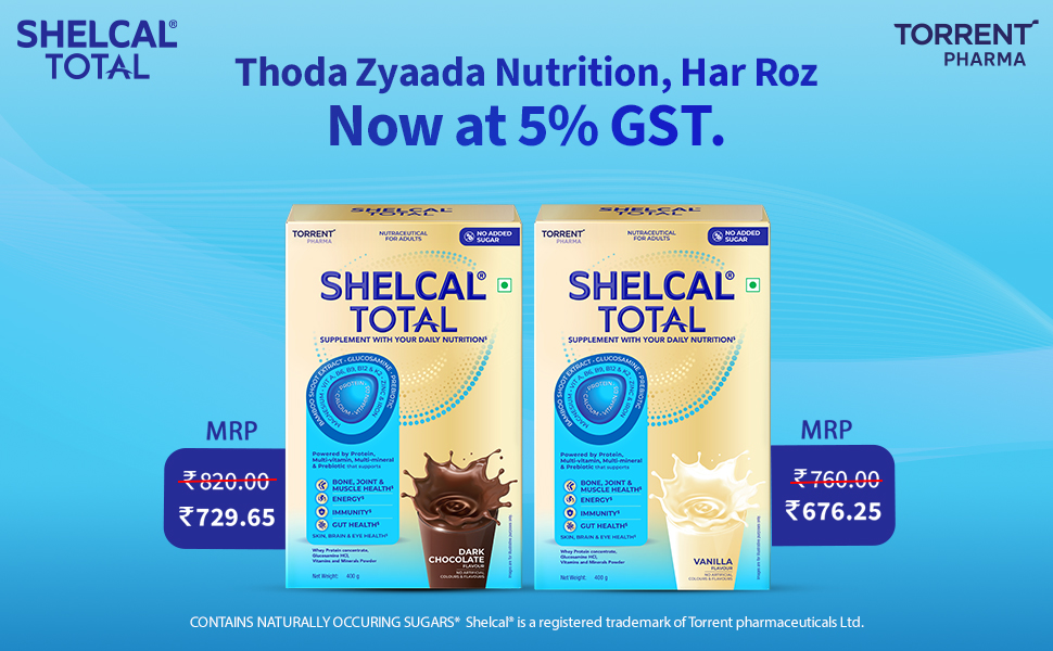 Shelcal Total - Powered by Protein, Multi-Vitamin, Multi-Mineral & Prebiotic supports Bone, Joint & Muscle, Immunity, Gut Health, No Added Sugar (Dark Chocolate) 400g - By Torrent Pharma, Powder