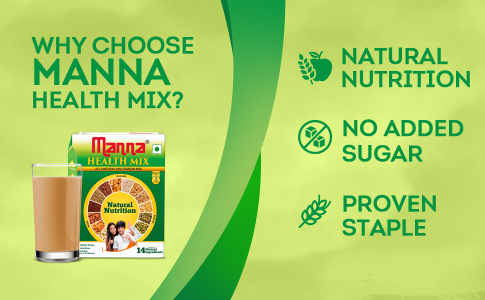 Manna Health Mix 3 Kg, All Natural Nutrition Drink, with 14 ingredients, Zero Sugar. Natural Nutrition. 1kg (Pack of 3)