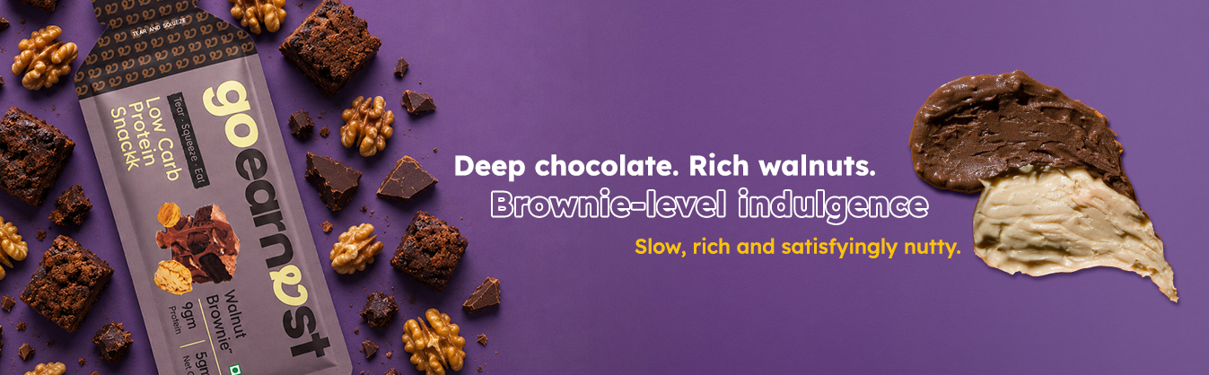 Goearnest Walnut Brownie Low Carb, High Protein Snack | 9g Protein, 5g Net Carbs | No Added Sugar, High Fibre, Gluten Free | 30g