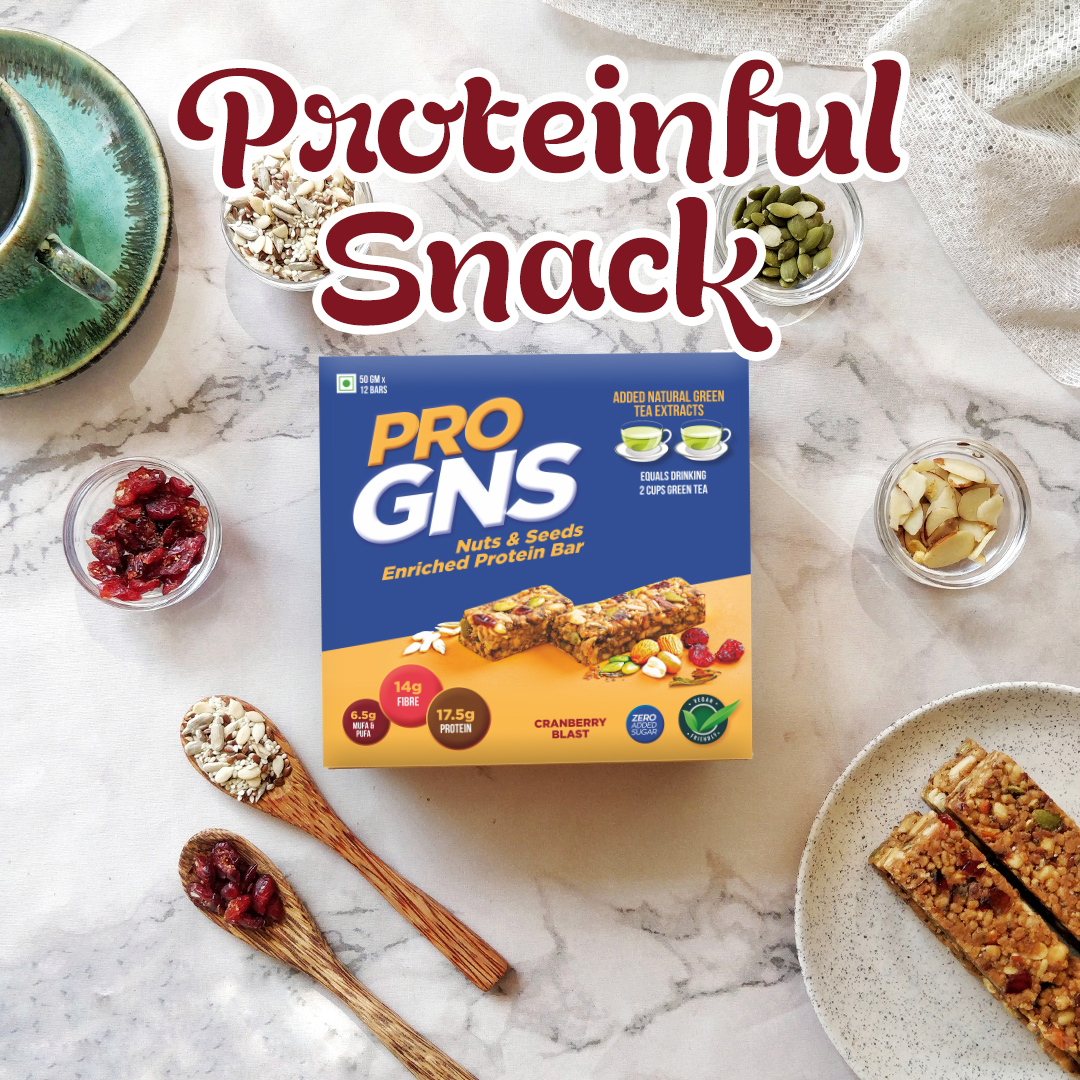 ProGNS Protein Bar - Low Carb High Protein Energy Bar - Made with CranBerry & Green Tea Extract - Low-Calorie Healthy Snack Bar - Fiber-Rich Cereal Bar For Weight Management | Pack of 12 Bars (50 gram each)