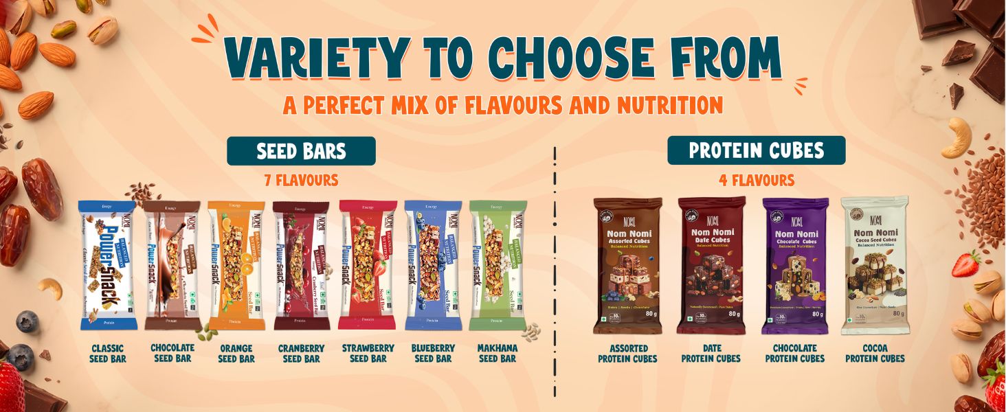 NOMI Date, Cocoa Seeds, Dark Chocolate & Assorted Energy Cubes - Pack of 4 (80g Each) | 10g Nutritious Bite-Sized Cubes | Naturally Sweetened, No Preservatives | High Protein & Fiber | 100% Natural Vegetarian Protein Cubes