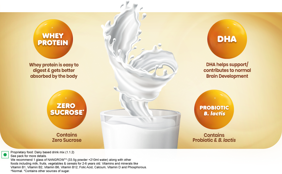 Nangrow Nutritious Milk Drink Powder For Growing Children Toddler Aged 2-6 Years | Contains DHA | Rich In Protein & Vital Nutrients | Creamy Vanilla Flavor, 400g, BIB Pack (Pack of 3)