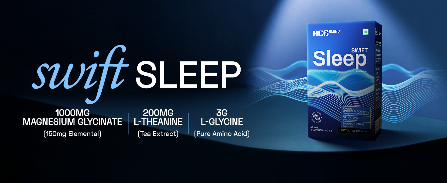 Ace Blend Swift Sleep 15 Servings | Natural Sleep Supplement With Magnesium Glycinate, L-Theanine And Glycine | Deep Sleep Support | Stress Relief | Relaxation | Restful Night - For Men & Women