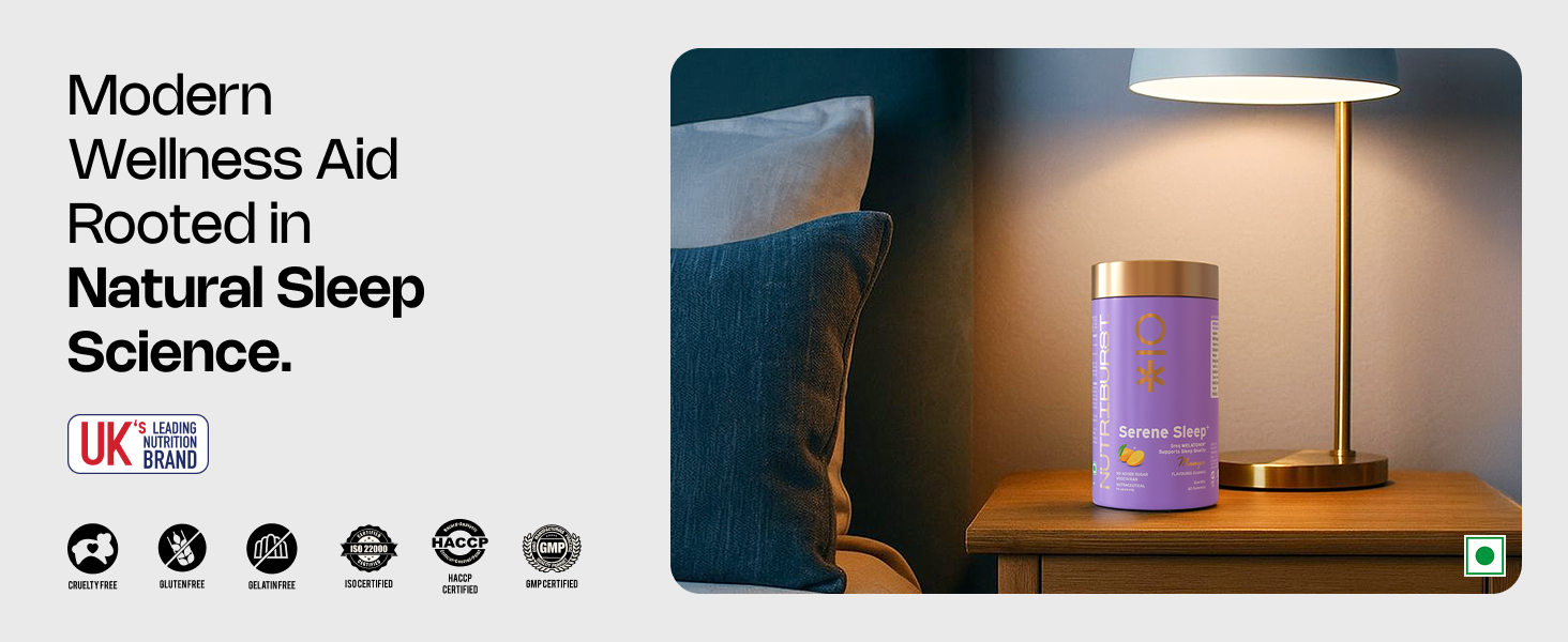 Nutriburst Serene Sleep 5MG Melatonin Gummies for Quality Deep Sleep, Fresh Wake Up | No Stress & Anxiety | Natural Non-Addictive, Non Habit Forming Sleep-Aid | Mango Flavor (30 Gummy)