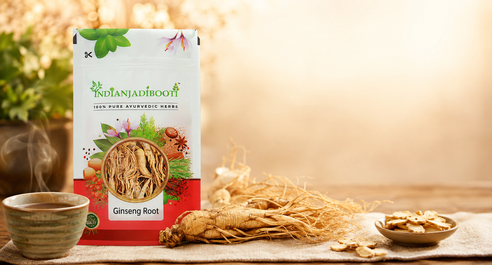 Indian Jadi Booti Panax Ginseng Root for Instant Energy and Mental Sharpness - 100% Pure Whole Dried Ginseng for Stamina & Immunity - 10g