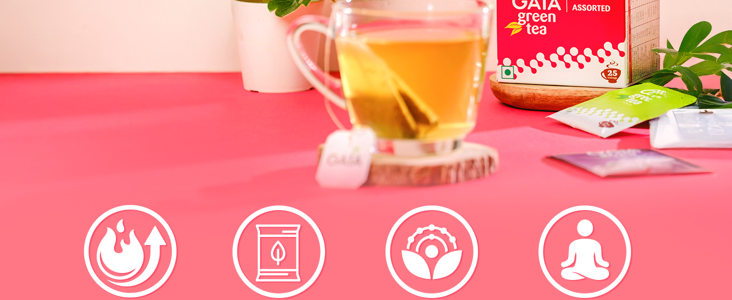 GAIA Assorted Green Tea - 25 Tea Bags (Pack Of 2)| Discover The Variety Of Refreshing Flavors Of Green Tea With Assorted Collection Of Five Flavors!, 210 Gram
