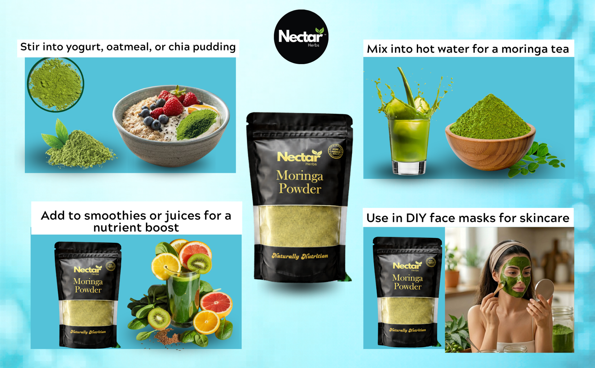 Moringa Powder Organic | Pure Herbal Superfood | Rich in Vitamins, Iron & Antioxidants
