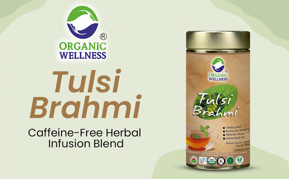 Organic Wellness Certified Tulsi Brahmi Herbal II Reduce Inflammation II Boost Brain Function II 100 Gram Tin pack