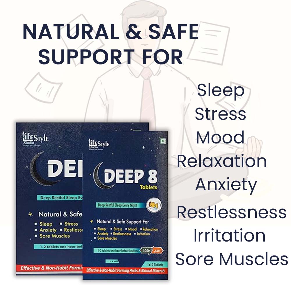DEEP 8 Tablet Natural & Safe Support For Deep Restful Sleep | Stress | Anxiety | Irritaion (10 Tablets) (Pack of 3)