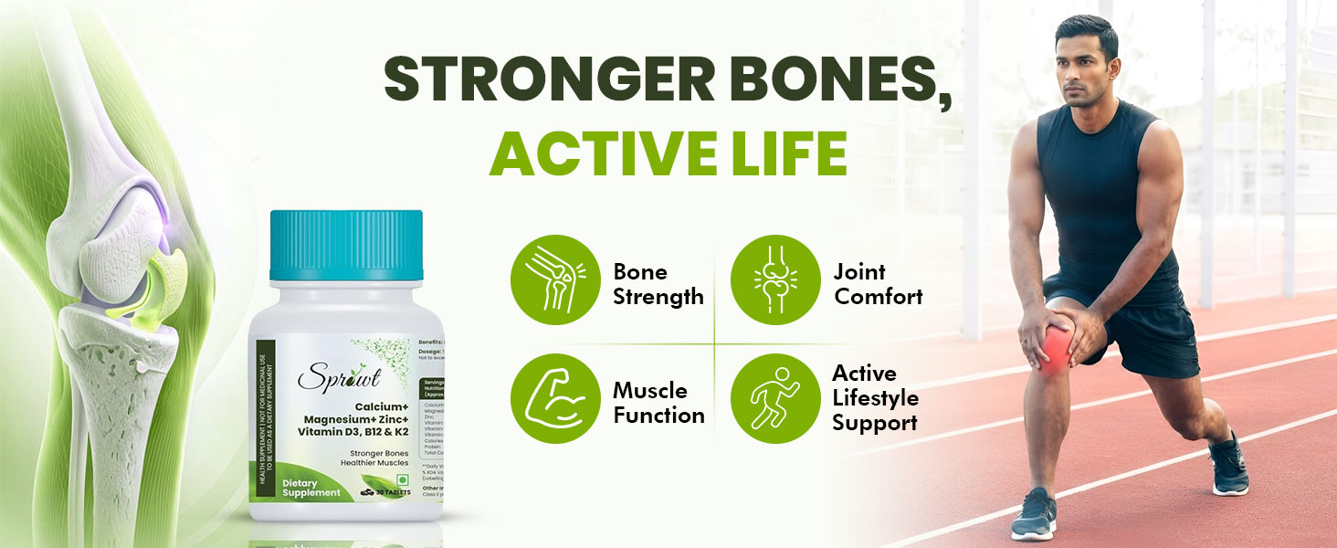 Sprowt Calcium Magnesium Zinc Vitamin D3, B12 & K- Vegetarian Tablets I Supplement for Women and Men, For Bone Health & Joint Support (120 count (Pack of 1))