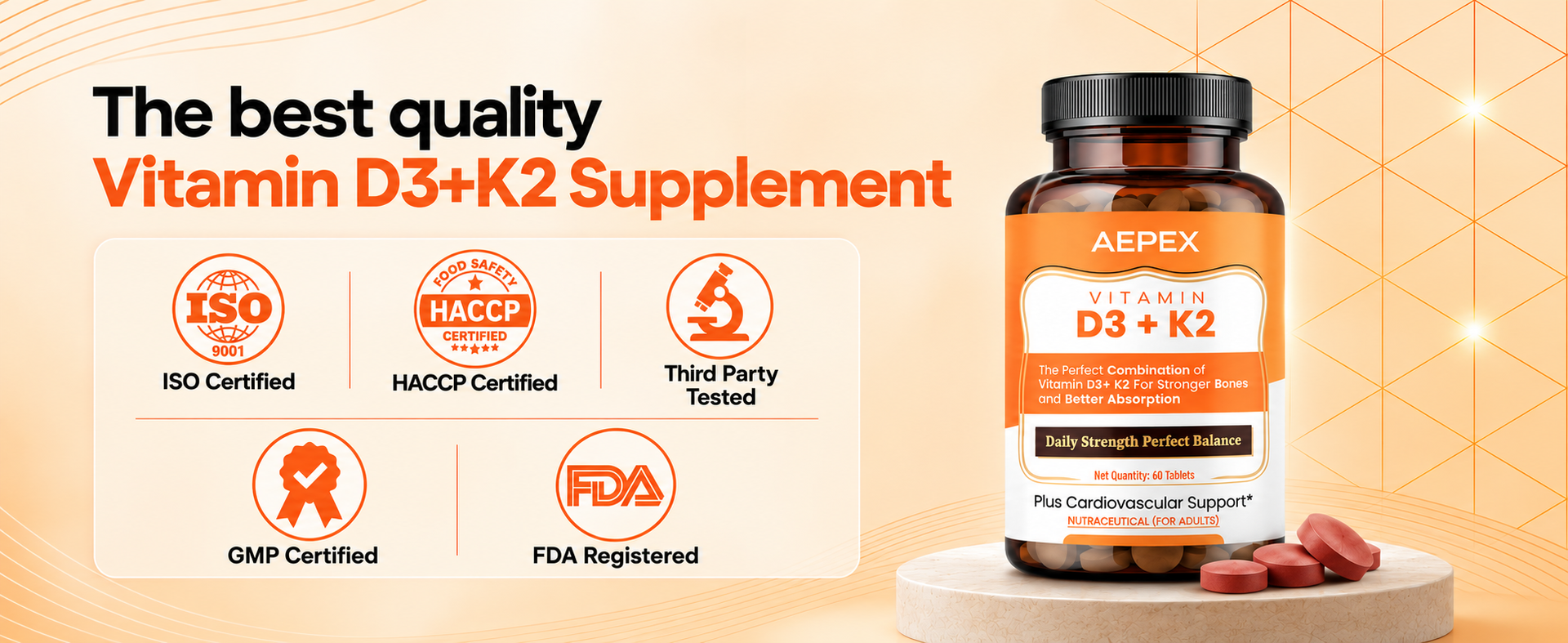 60 Tablets Vitamin D3 + K2 Tablets | Supports Bone, Heart & Immune Health | Enhanced Calcium Absorption & Utilization | Better Absorption Formula | Daily Wellness Supplement