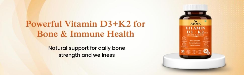 Vitamin D3 + K2 (MK-7) | 100% Veg D3 from Lichen | Supports Bone Strength, Calcium Absorption & Immunity | Gluten Free | 90 Veg Tablets