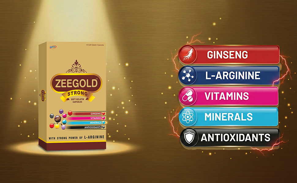 Zeegold Strong Soft Gelatin Capsules – Nutraceutical Multivitamin with Ginseng, L-Arginine, Vitamins, Minerals & Antioxidants (15 Capsule Each) - Pack of 04