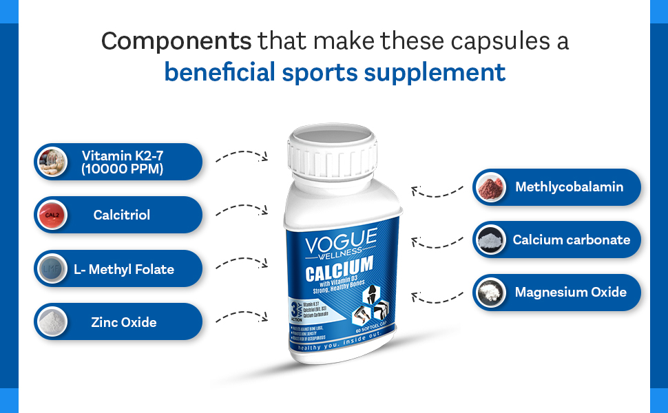 Calcium 500Mg with Magnesium, Zinc, Vitamin D3, K2-7 | Calcium Capsules (60 Capsules)