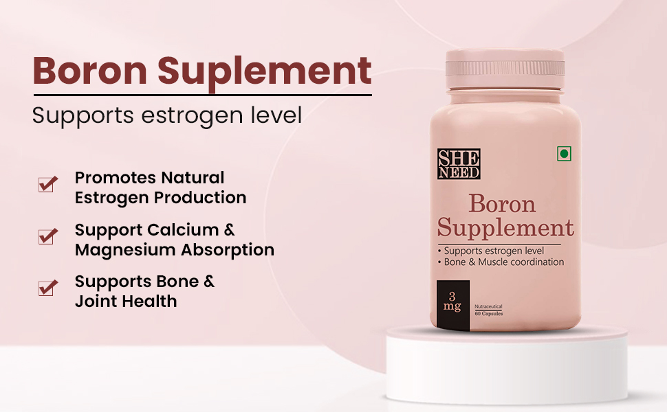 SheNeed, Boron Supplement 3 Mg For Bone Muscle Metabolism Of Magnesium Calcium Estrogen Production For Men Women Veg Capsules, 60 count