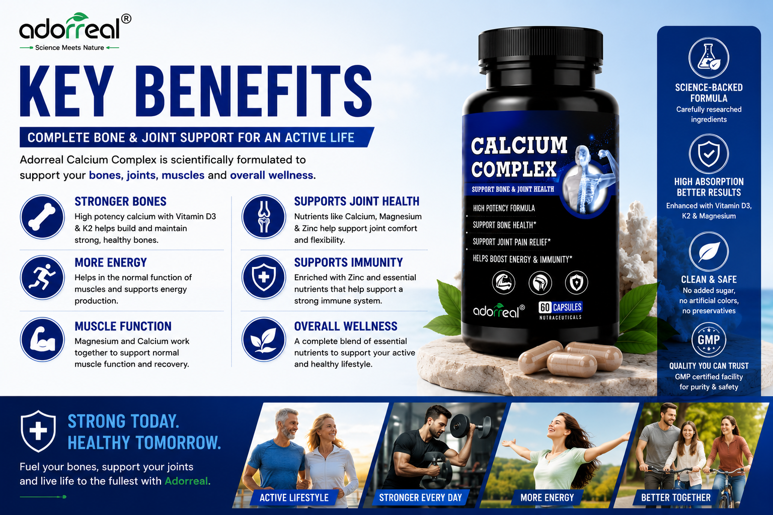 Calcium Complex Capsules with Calcium, Magnesium, Vitamin D3 & Zinc | Bone Health & Muscle Function Support | Supports Energy & Immunity | Vegetarian Capsules | 60 Capsules