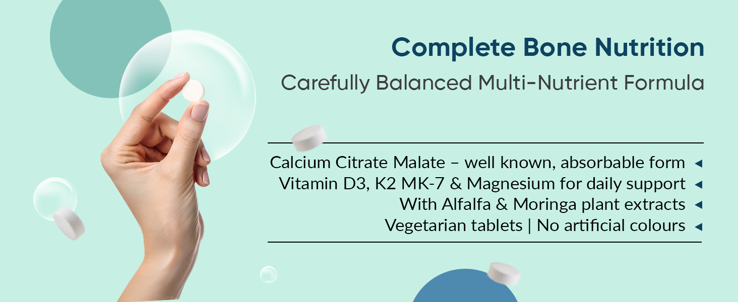 Ambrosial Calcium Pro & Vitamin D3 Tablets with Magnesium, Zinc, Vitamin K2 MK-7 & B12 | Calcium Citrate Malate Supplement With Alfalfa & Moringa Extracts for Men & Women | 120 Vegetarian Tablets