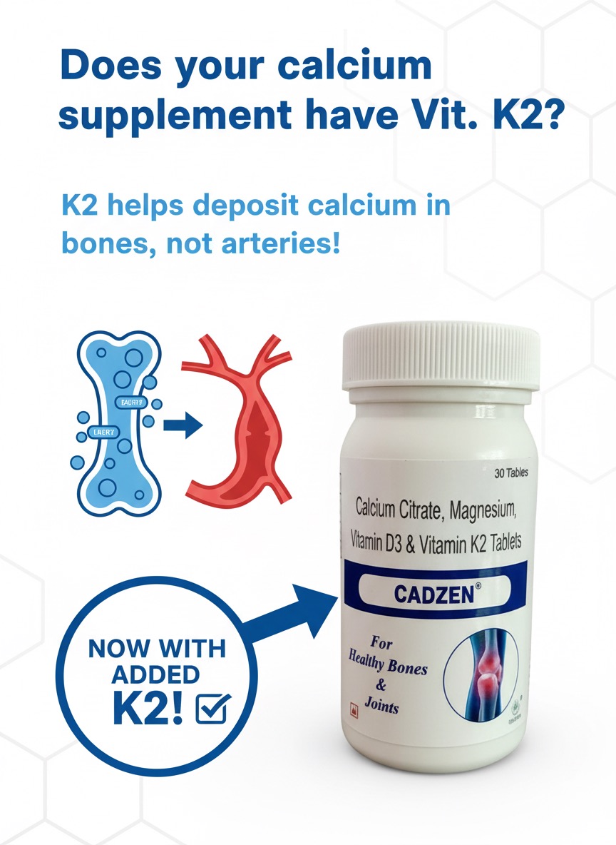 Kuerzen Cadzen Calcium Tablets | Calcium + Vitamin D3 + Vitamin K2 + Magnesium | Complete Bone, Muscle & Teeth Nutrition | Doctor Formulated Daily Wellness Supplement | 30 Tablets