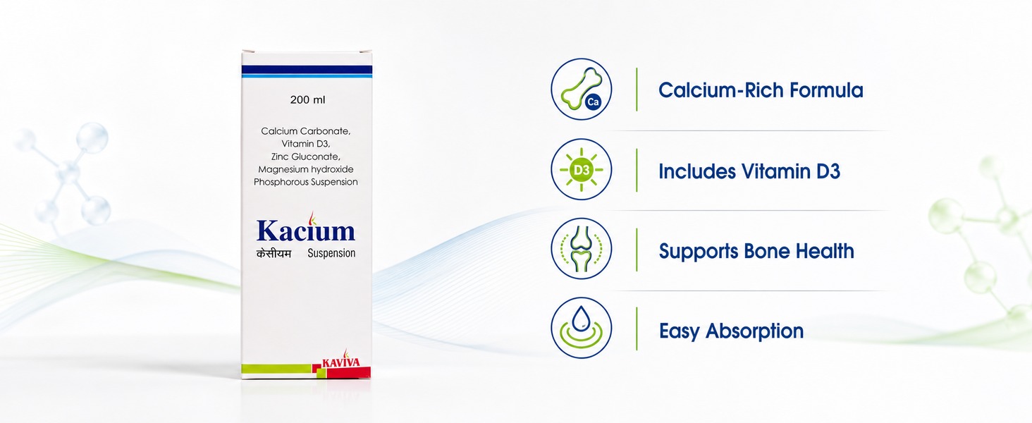 Kacium Calcium Carbonate with Vitamin D3 & Zinc Suspension 200ml