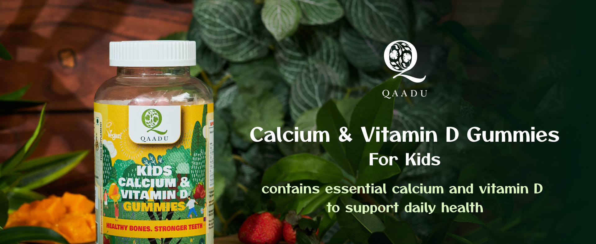 Kids Calcium & Vitamin D Gummy 2 pack| 60 X 2Gummies | For Healthy Bones, Stronger Teeth, and Growth | Delicious Mango & Strawberry Flavor | Certified Vegan by the Vegan Society of UK