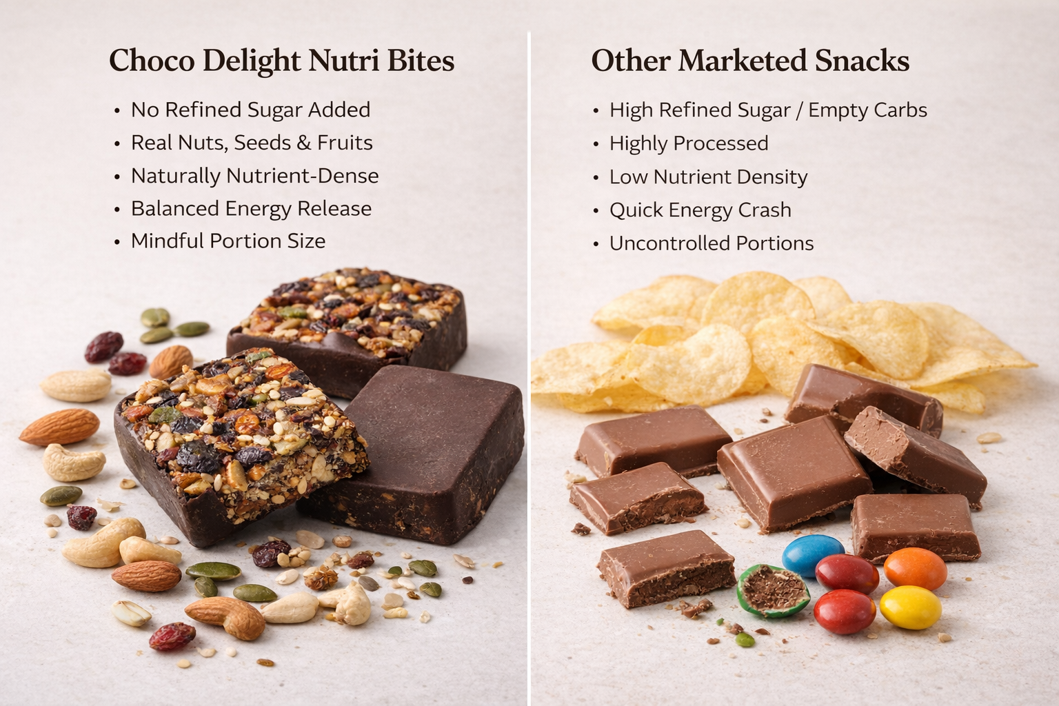 HealthyCrave Cuisine Choco Delight Nutri Bite | Sugar-Free Chocolate with Dry Fruits | High Fiber Energy Bites | Tiffin-Ready Snack | (100 g, Sugar Free -Dark Chocolate)