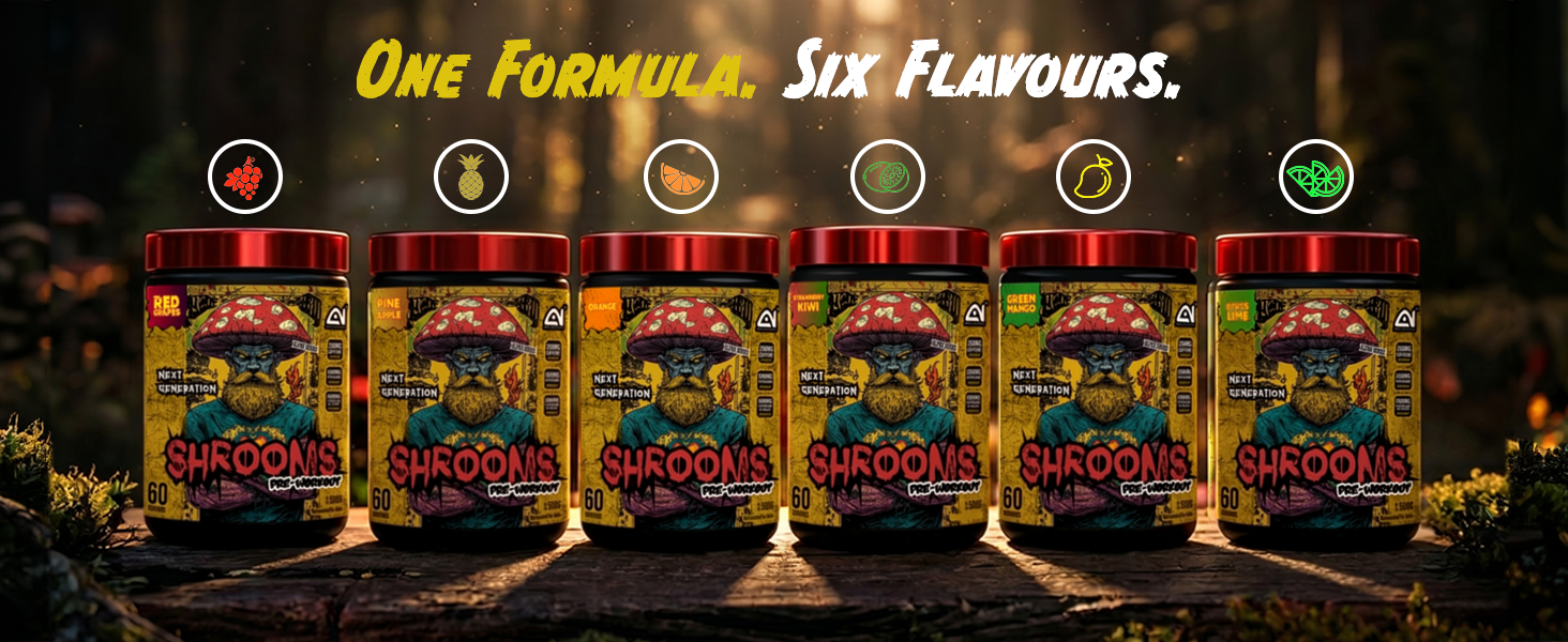 Absolute Nutrition SHROOMS Pre Workout Powder (60 Servings, 500g) | With Beta Alanine, L-Citrulline DL-Malate 2:1, Cocoa Bean Extract & Bitter Orange | (Green Mango)