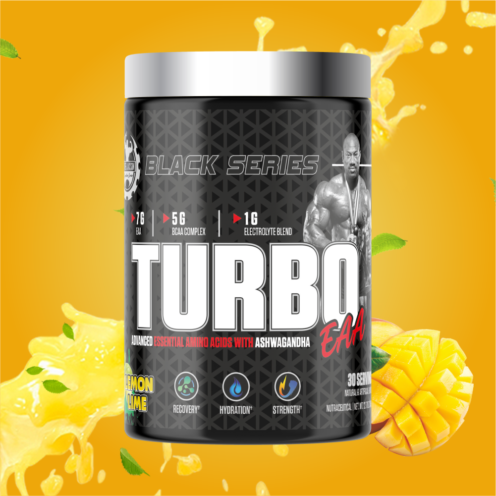 Dexter Jackson Black Series Turbo EAA | Advanced Essential Amino Acids | Ashwagandha | Lemon Lime Flavor | 30 Servings, 345g - Enhance Exercise Performance & Maximize Muscle Gains