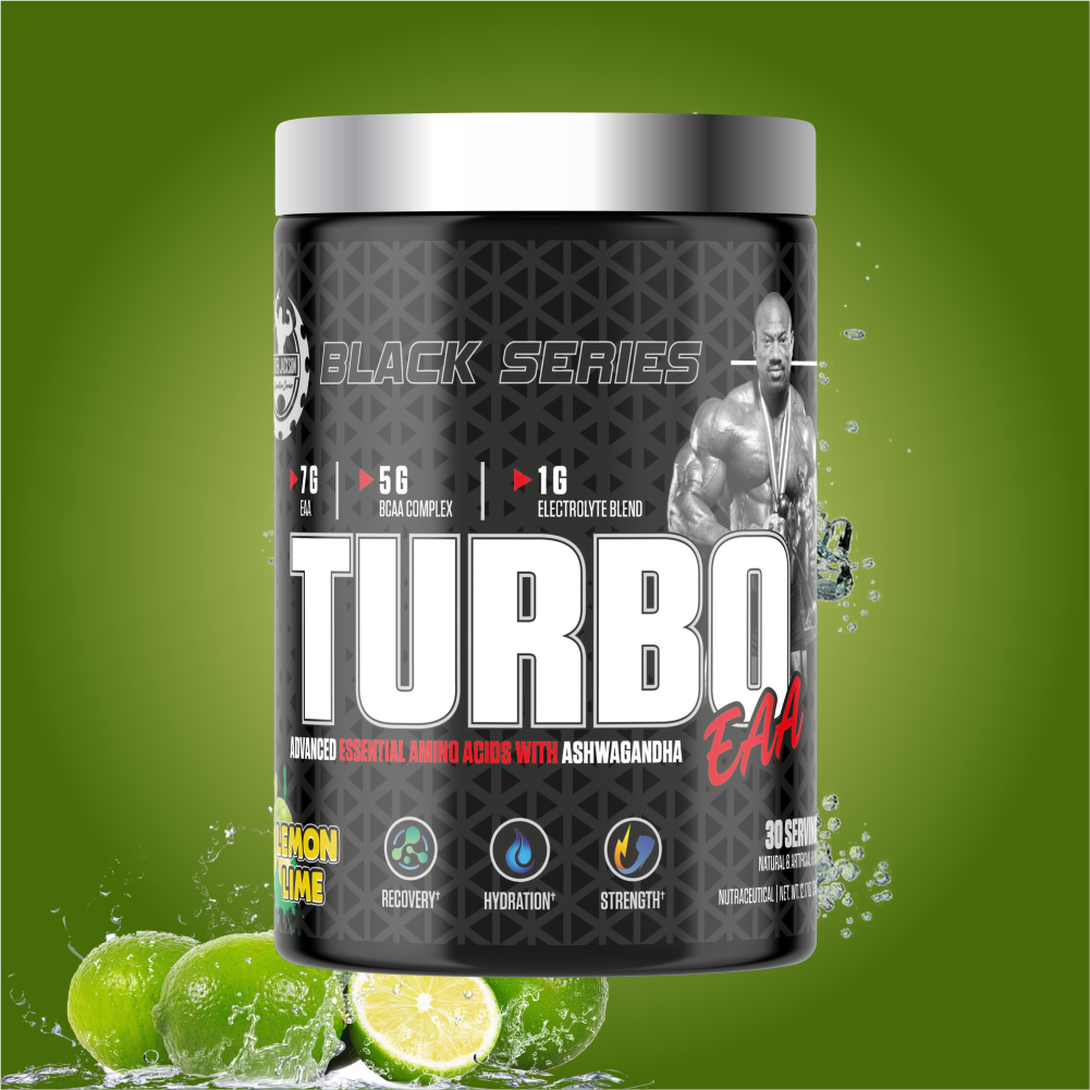 Dexter Jackson Black Series Turbo EAA | Advanced Essential Amino Acids | Ashwagandha | Lemon Lime Flavor | 30 Servings, 345g - Enhance Exercise Performance & Maximize Muscle Gains