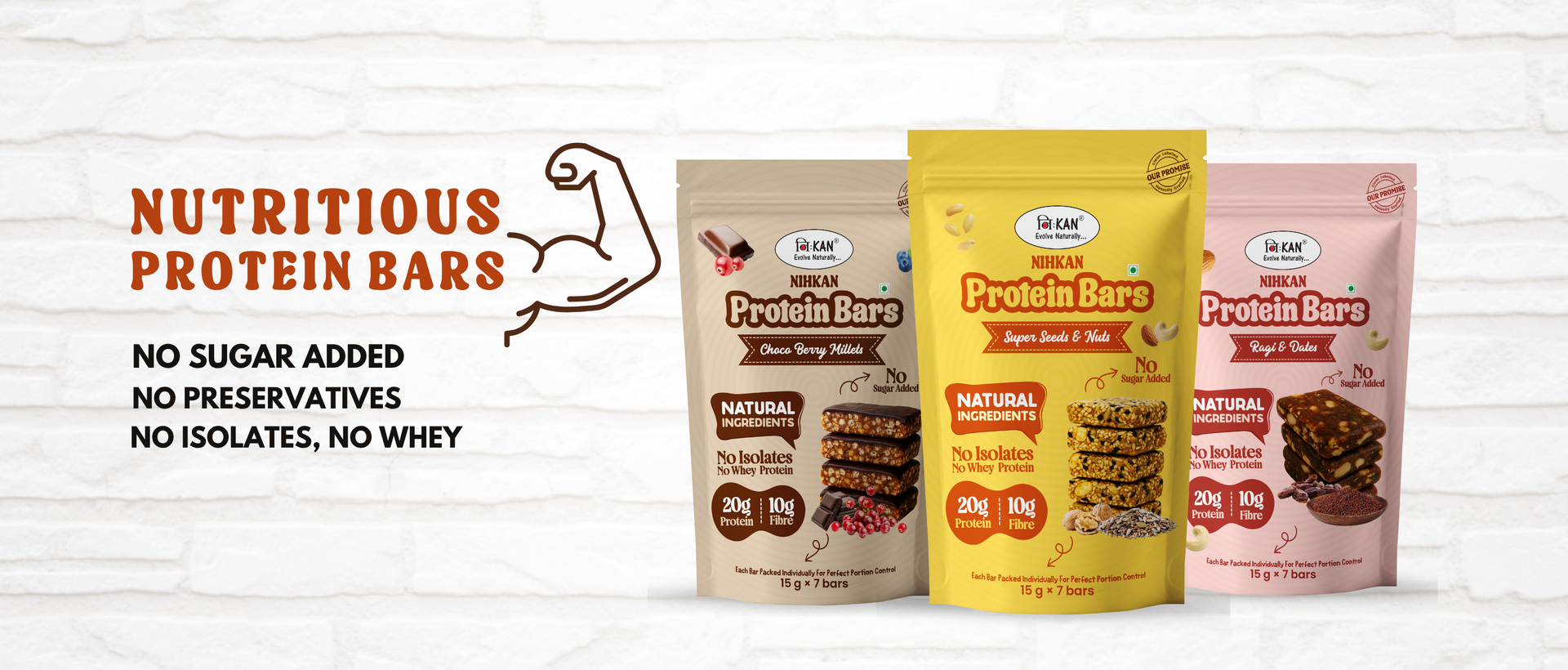NIHKAN Choco Berry Millets Protein Mini Bars | Sugar-Free, Preservatives Free, Natural Ingredients Energy bar | Made with Millets, Dark chocolate & Cranberries Blueberries | Gluten free & Vegan | 15 g x 7 bites
