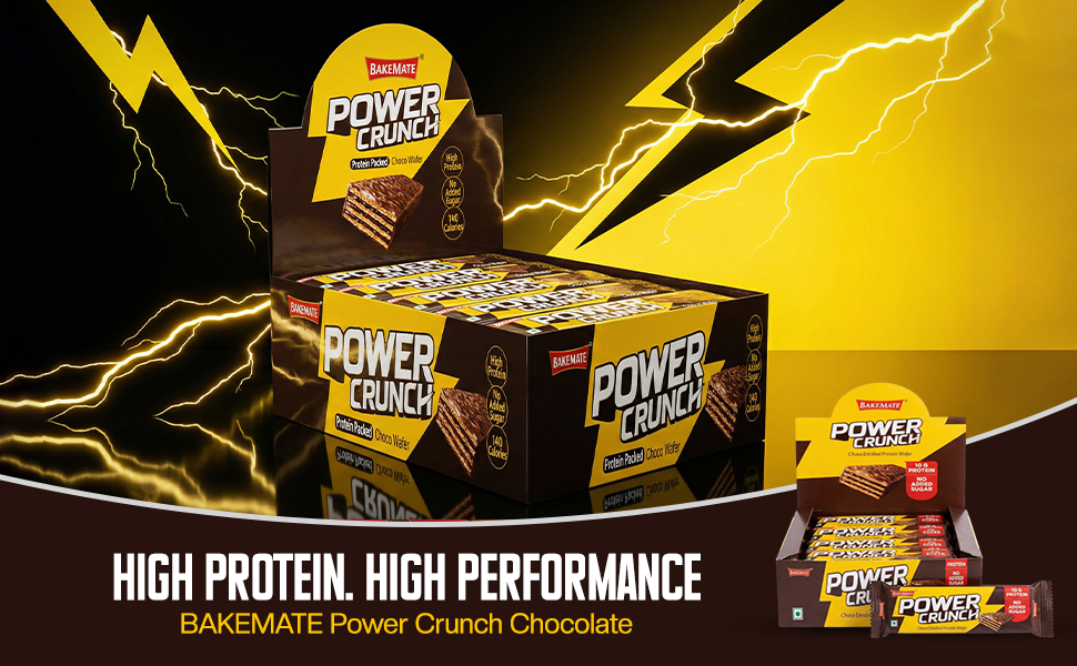 BAKEMATE Power Crunch Protein Wafer Bars | No Added Sugar | High Protein & High Fiber | 100% Vegetarian 120 g