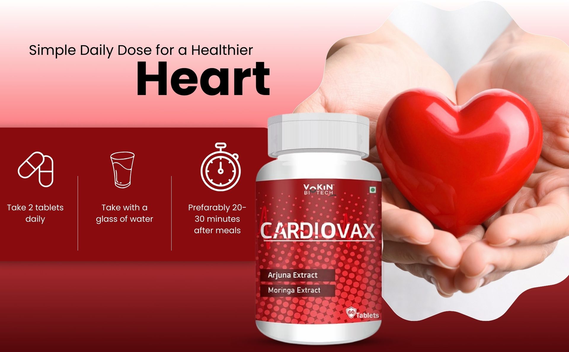 Vokin Biotech Natural Cardiovax with Coenzyme Q10, Arjuna Extract & Moringa Extract Pack of 60 Tablets