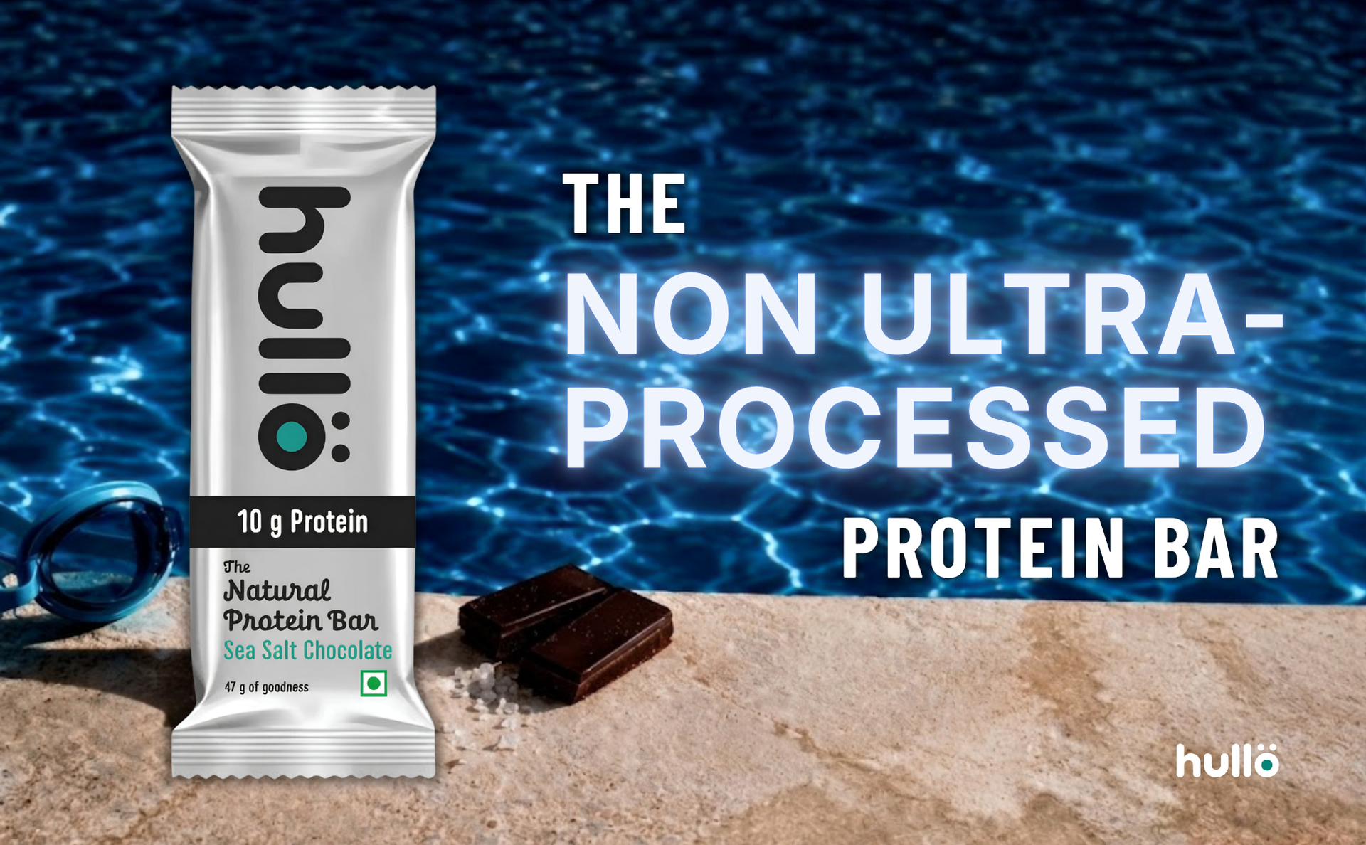Hullo The Natural Protein Bar | High Fiber & Rich in Omega 3, 6, and 9 | Healthy Snack for Gym, Office & Travel | Dairy Free, Soy Free & Non Ultra Processed (Pack of 24, Sea Salt Chocolate)