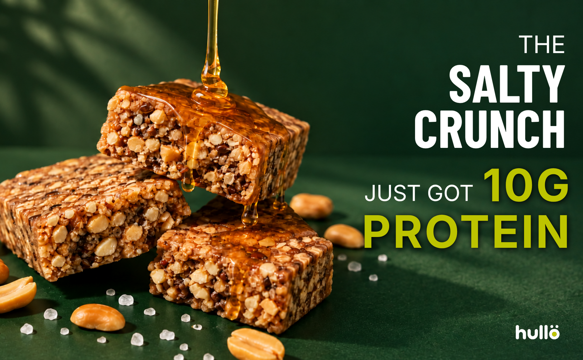 Hullo The Natural Protein Bar | High Fiber & Rich in Omega 3, 6, and 9 | Healthy Snack for Gym, Office & Travel | Dairy Free, Soy Free & Non Ultra Processed (Pack of 24, Sea Salt Peanut)