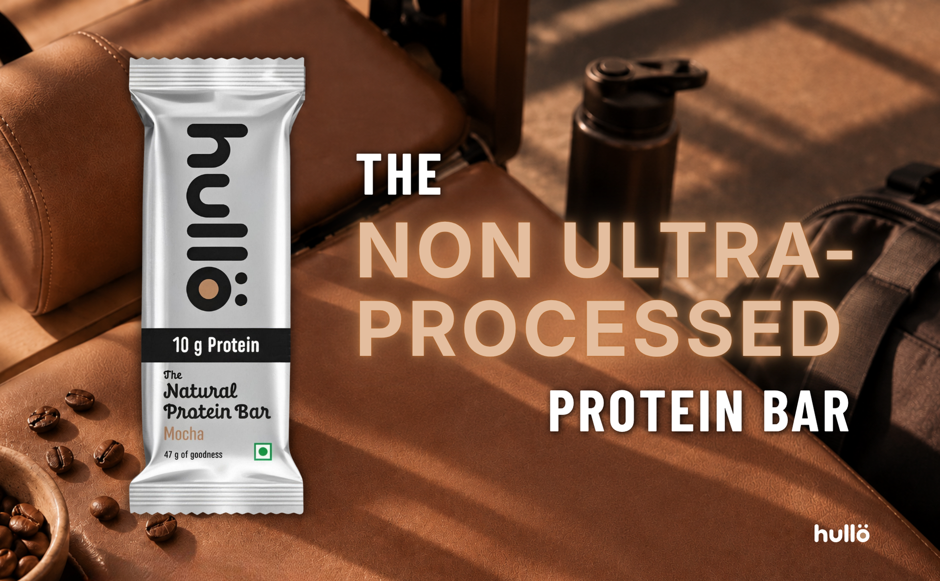 Hullo The Natural Protein Bar | High Fiber & Rich in Omega 3, 6, and 9 | Healthy Snack for Gym, Office & Travel | Dairy Free, Soy Free & Non Ultra Processed (Pack of 24, Mocha)