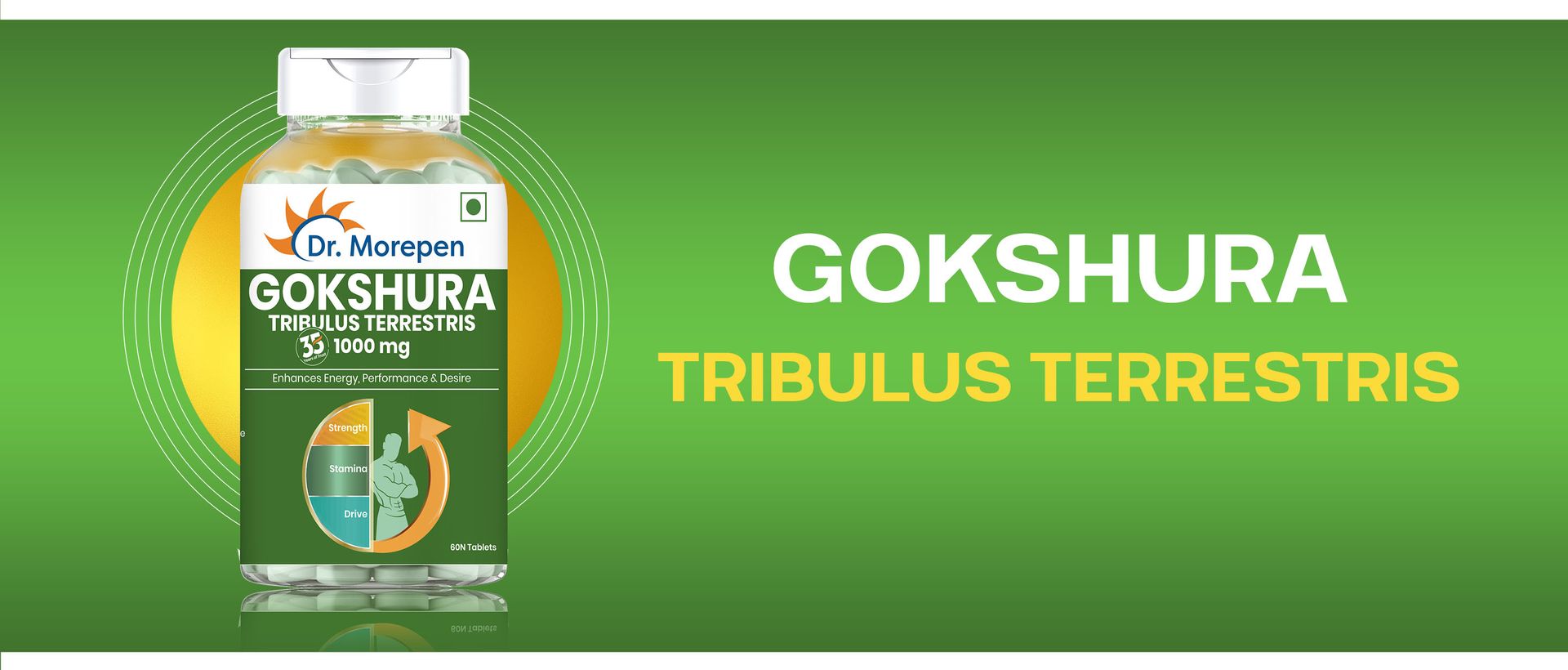 DR. MOREPEN Gokshura Tablets | 1000 mg Tribulus Terrestris | Overall Wellbeing for Men & Women - (60 Veg Capsules)