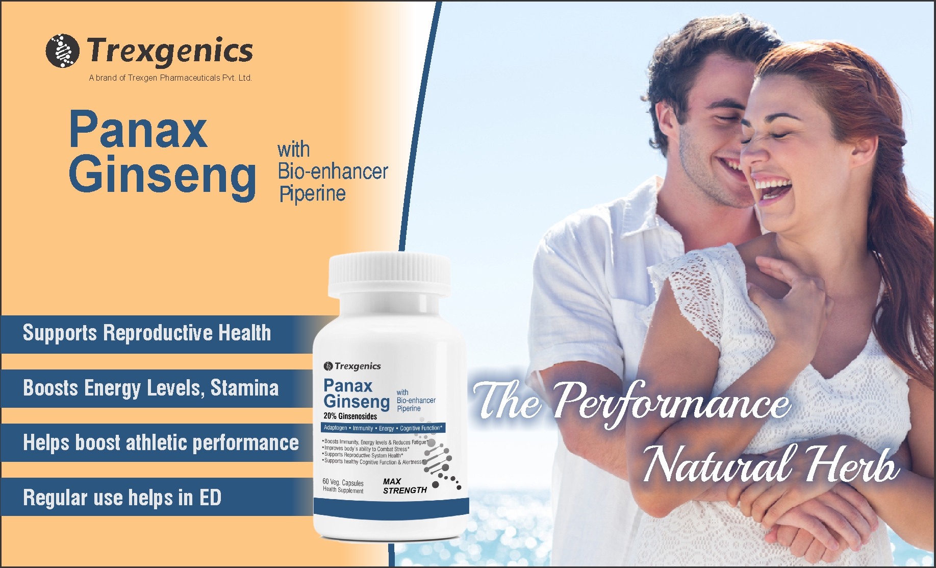 Trexgenics PANAX (Red/Korean) GINSENG 20% Ginesenosides 500mg Premium with Bio-enhancer Piperine 5mg Adaptogen, Immunity, Energy, Cognitive Function(60 Vcaps) (2)