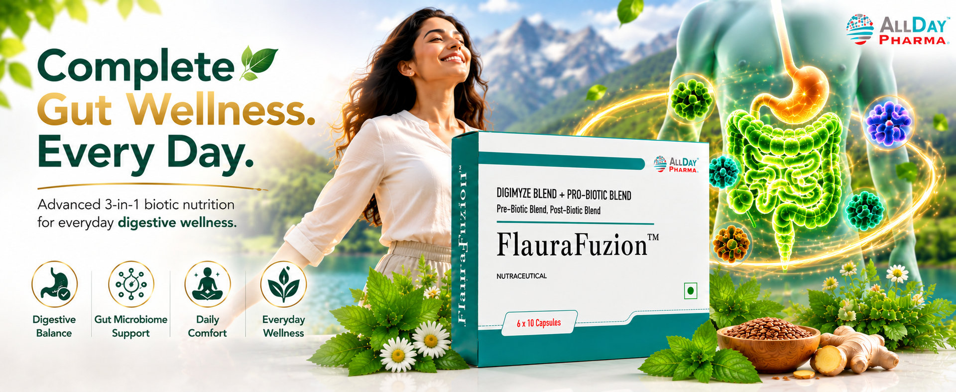 ALLDAY PHARMA FlauraFuzion Probiotic Capsules for Women | 50 Billion CFU | 17 Multi-Strain Probiotics | Gut Health, Digestion Support & Immunity Booster | Women’s Daily Supplement | 10 Capsules