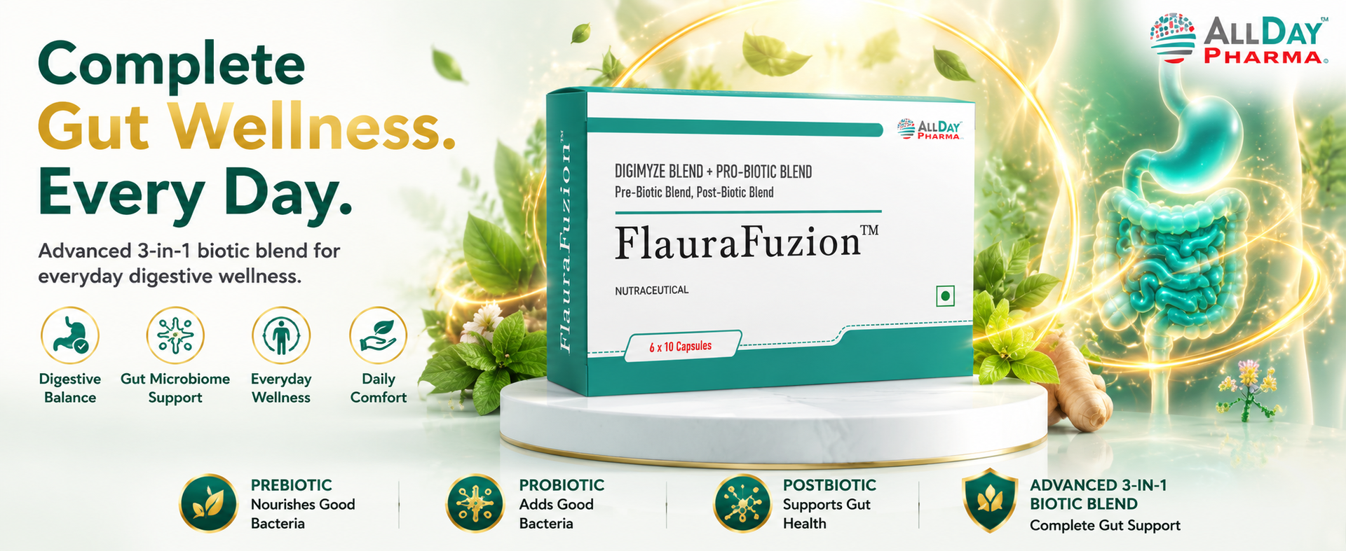 ALLDAY PHARMA FlauraFuzion Probiotic Capsules for Women | 50 Billion CFU | 17 Multi-Strain Probiotics | Gut Health, Digestion Support & Immunity Booster | Women’s Daily Supplement | 10 Capsules