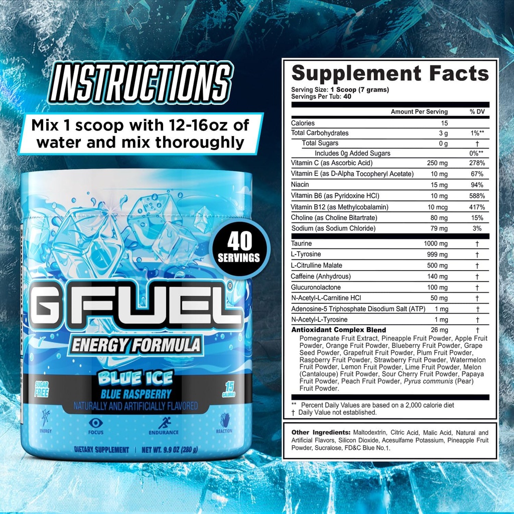 G Fuel Clickbait Energy Drink Powder, Pre Workout Caffeine Mix for Gaming, Sugar Free Focus Amino, Vitamin + Antioxidants, 9.8oz (Cherry Pomegranate, 40 Servings) 4