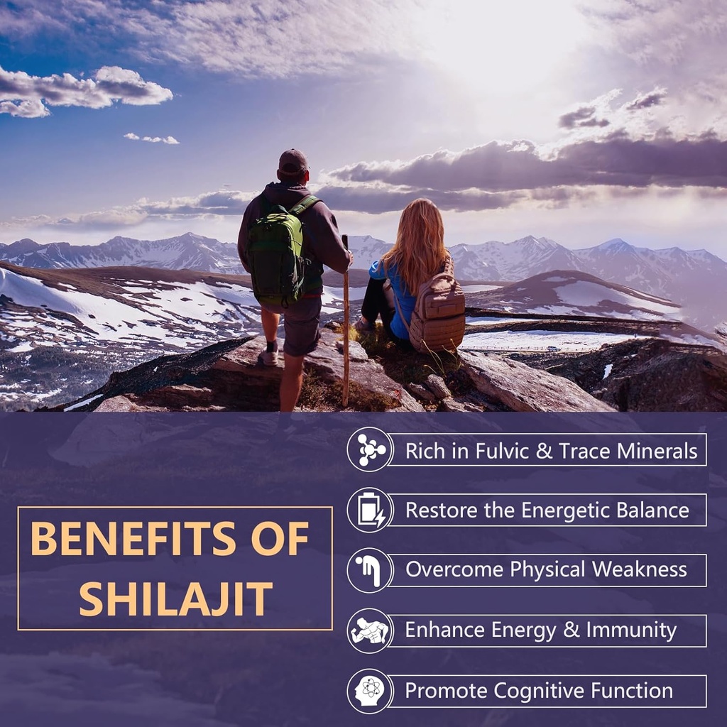2000 MG Shilajit Supplement, 100% Pure Shilajit with 85+ Trace Minerals & 60% Fulvic Acid, Boost Energy & Immunity, Vegan, Natural, 120 Capsules 3