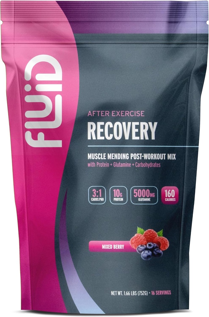 Fluid Recovery Post-Workout Drink Mix - Whey Isolate Protein, L-Glutamine, Carbs, All Natural Ingredients, Gluten-Free, Lactose-Free (Mixed Berry) 2