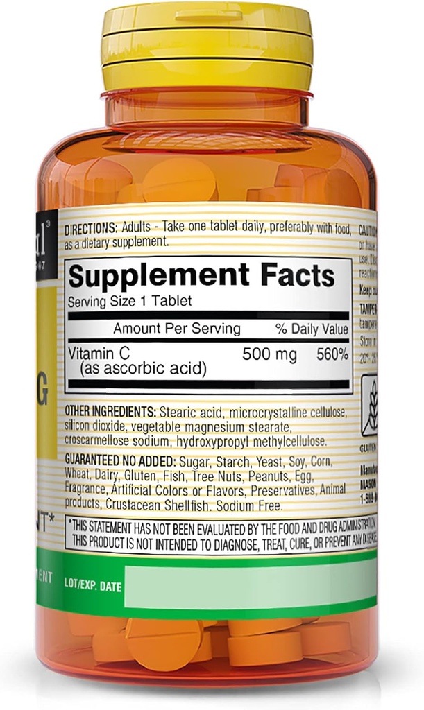 MASON NATURAL Vitamin C 500 mg - Supports Healthy Immune System, Antioxidant and Essential Nutrient, 100 Tablets (Pack of 3) 3