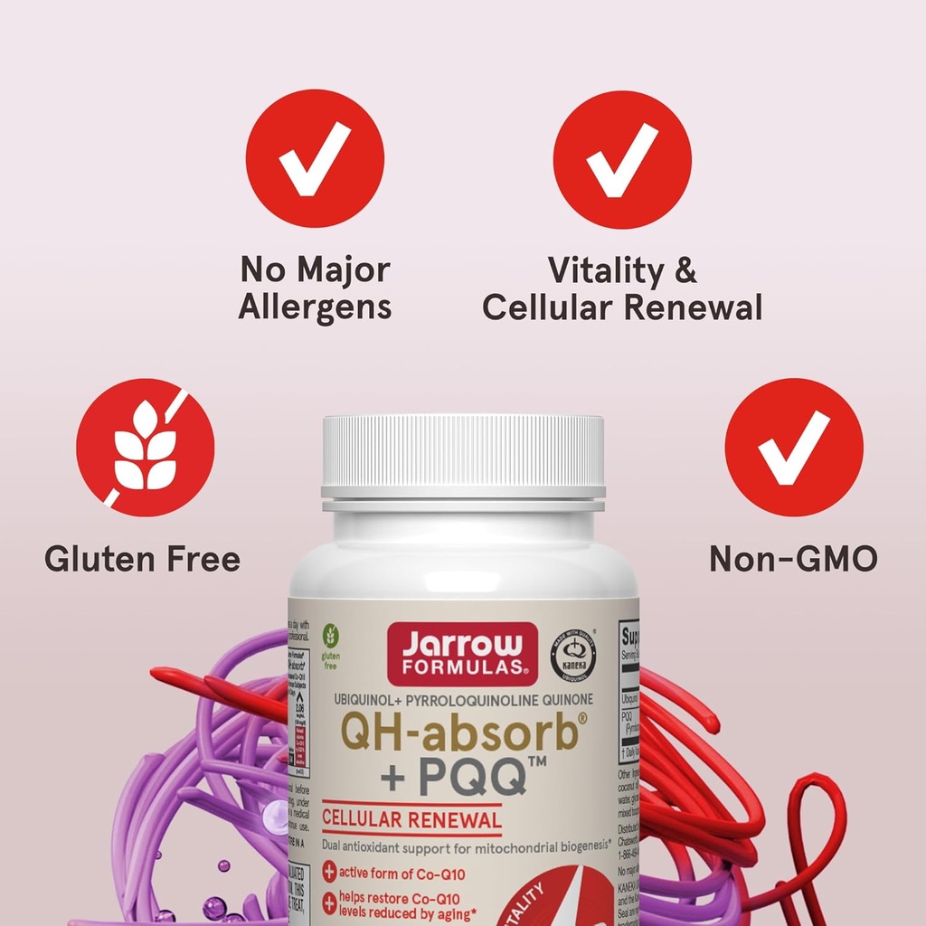Jarrow Formulas QH-Absorb + PQQ, Dietary Supplement, Antioxidant Support for Mitochondrial Biogenesis, Cellular Energy Production and Cardiovascular Health, 60 Softgels, 60 Day Supply, Pack of 12 5