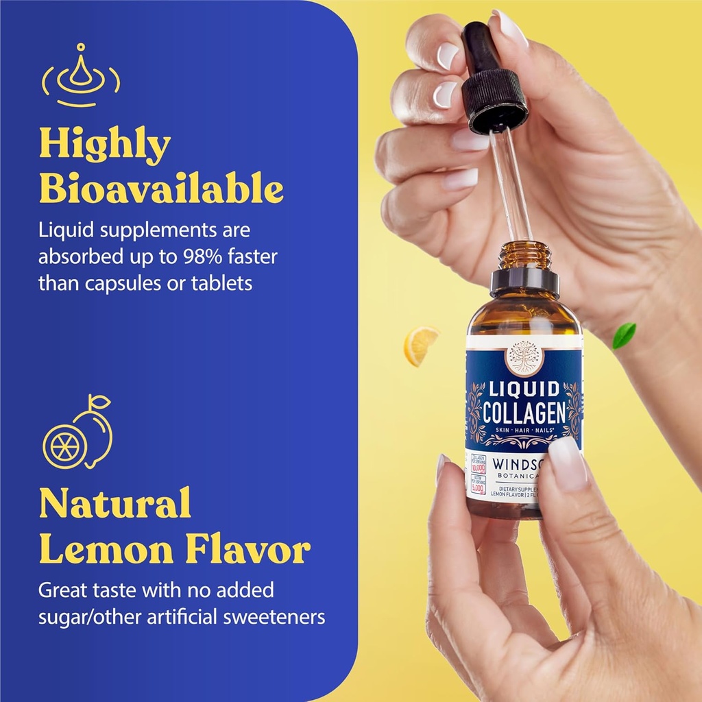 Liquid Collagen with Ashwagandha and L-Theanine - High Absorption 100,000 mcg Hydrolyzed Collagen Peptides Liquid Drops - Hair, Skin, Nails Health - Mood, Energy Levels Support – 2oz, 60 Servings. 6
