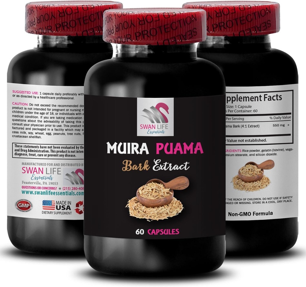 Everyday Strength Support - MUIRA PUAMA BARK EXTRACT - Mindful Boost, Energy Synergy Formula, Botanical Fuel Source, Herbal Awakening, Sustainable Energy, Plant-Driven Balance 1 Bottle 60 Capsules 2