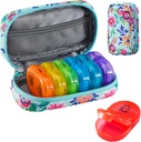 Serfeymi Weekly Travel Pill Organizer 2 Times A Day AM PM Upgraded Rainbow Pill Box 7 Day with Portable Zipper PU Leather Pill Case, Medicine Organizer for Pills, Vitamins, Fish Oils - Green-01 2